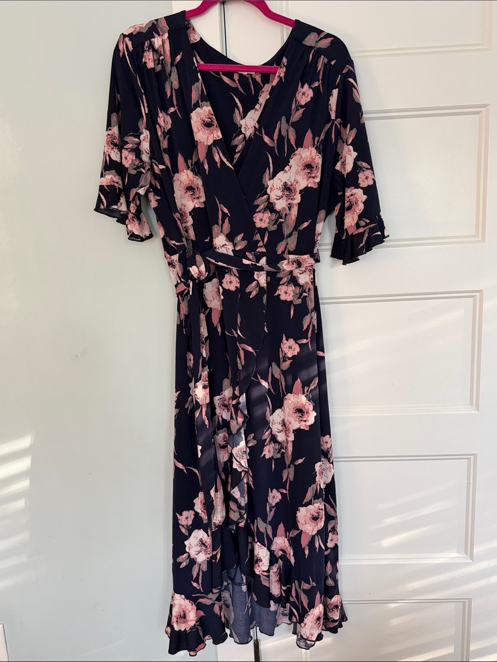 Floral Dress in Navy with Pink Blooms by Cato. Size 14/16W